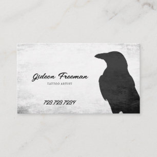 Dark Black & White Crow Silhouette Tattoo Artist Business Card