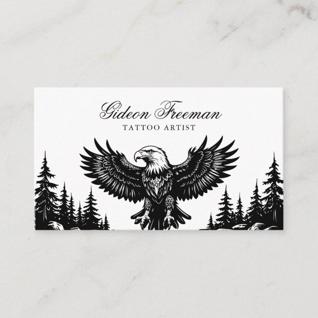 Dark Black & White Eagle Tattoo Artist Business Card (Front)