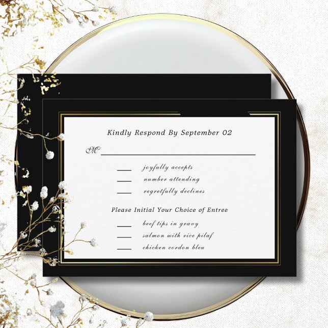 Dark Black White Gold Script Menu Selection RSVP  (Creator Uploaded)