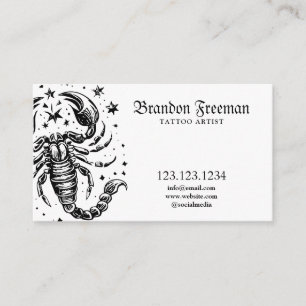 Dark Black & White Scorpion Tattoo Studio Business Card