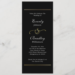 Dark Black White Script Elegant Minimal Wedding Program
