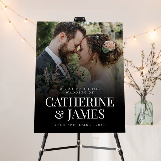 Dark black with couple photo wedding welcome  foam board (In Situ (Stand))