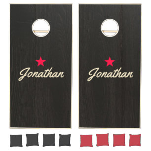 Dark Black Wood Vintage Star Signature Cornhole Set