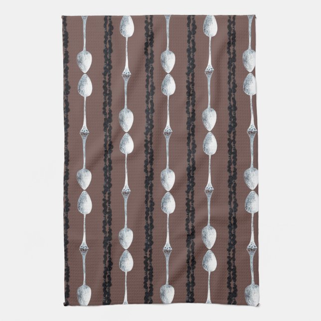 Dark Blend, Silver Spoon Kitchen Towel (Vertical)