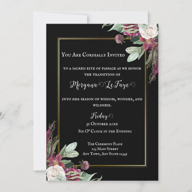 Dark Bloom Croning Ceremony Invitation (Front)