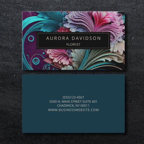 Dark Bloom Teal Purple Watercolor Floral  Business Card