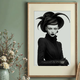 Dark Blossom: Monochrome Avant-Garde Portrait Poster