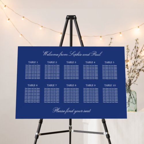 Dark Blue 10 Table Wedding Seating Chart Foam Board
