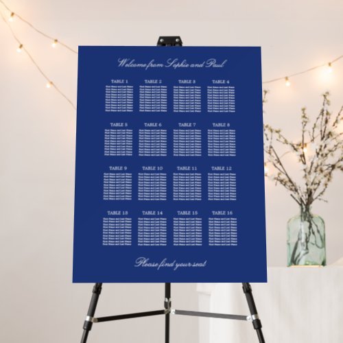 Dark Blue 16 Table Wedding Seating Chart Foam Board