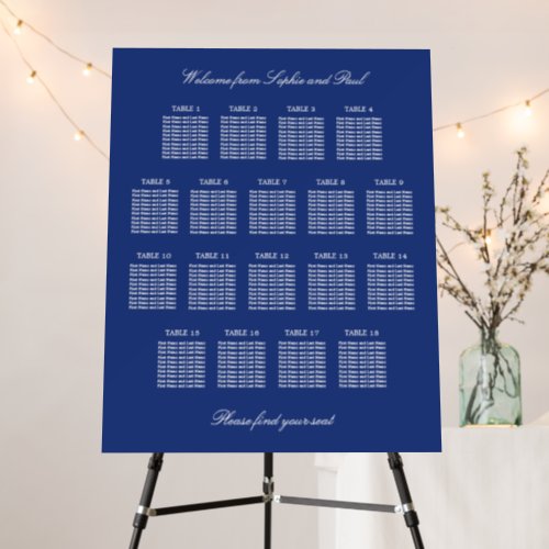 Dark Blue 18 Table Wedding Seating Chart Foam Board