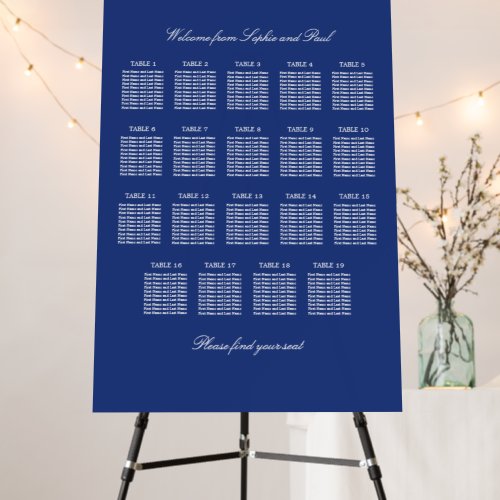 Dark Blue 19 Table Wedding Seating Chart Foam Board