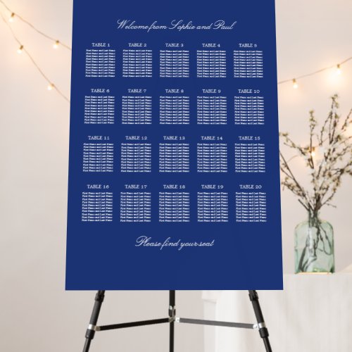 Dark Blue 20 Table Wedding Seating Chart Foam Board
