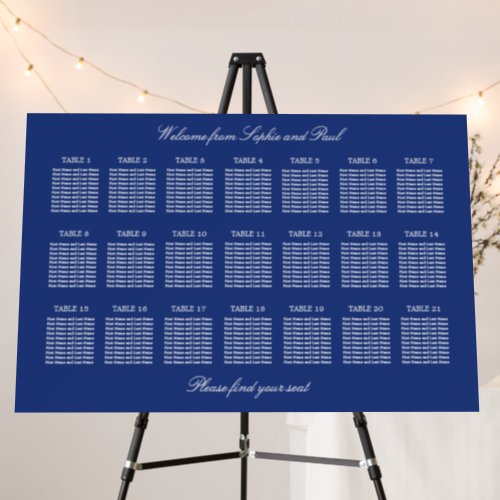 Dark Blue 21 Table Wedding Seating Chart Foam Board