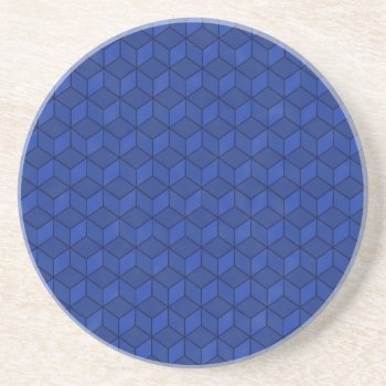 Dark Blue 3d Cubes Cascading Drink Coaster by sumwoman at Zazzle