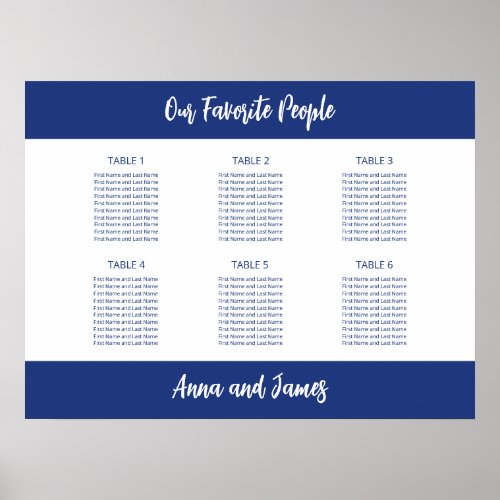 Dark Blue 6 Table Seating Chart Poster