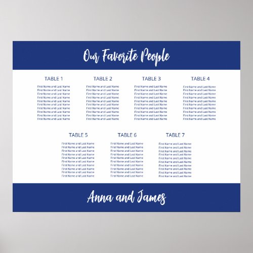 Dark Blue 7 Table Seating Chart Poster