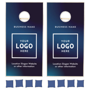 Dark Blue Abstract Business Logo Branded Cornhole Set