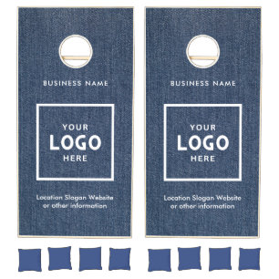 Dark Blue Abstract Business Logo Branded Cornhole Set