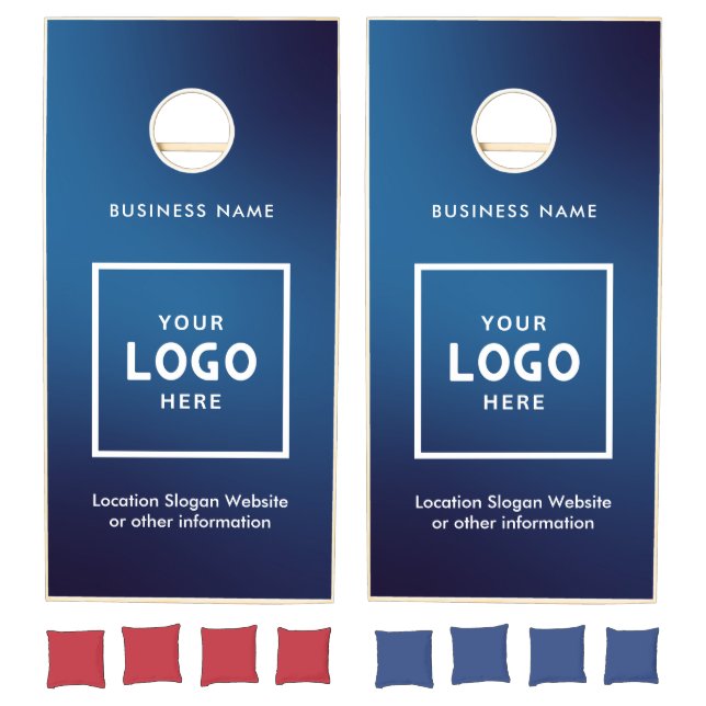 Dark Blue Abstract Business Logo Branded  Cornhole Set (Set)