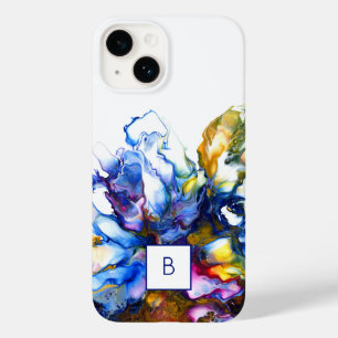 Dark Blue Abstract Fluid Art Monogrammed Case-Mate Case-Mate iPhone 14 Case