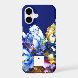 Dark Blue Abstract Fluid Art Monogrammed iPhone 17 Case