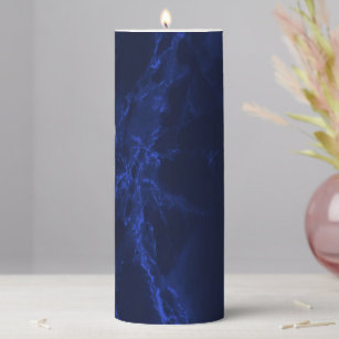 Dark Blue Abstract Marble Pillar Candle