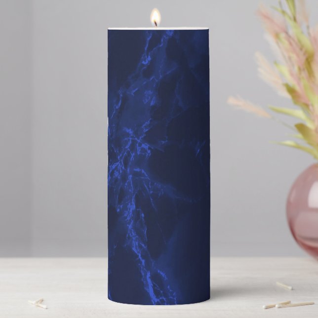 Dark Blue Abstract Marble Pillar Candle (In Situ)