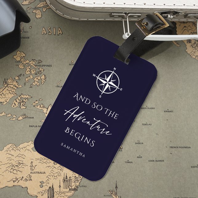 Dark Blue Adventure Begins Personalized Luggage Tag (Creator Uploaded)
