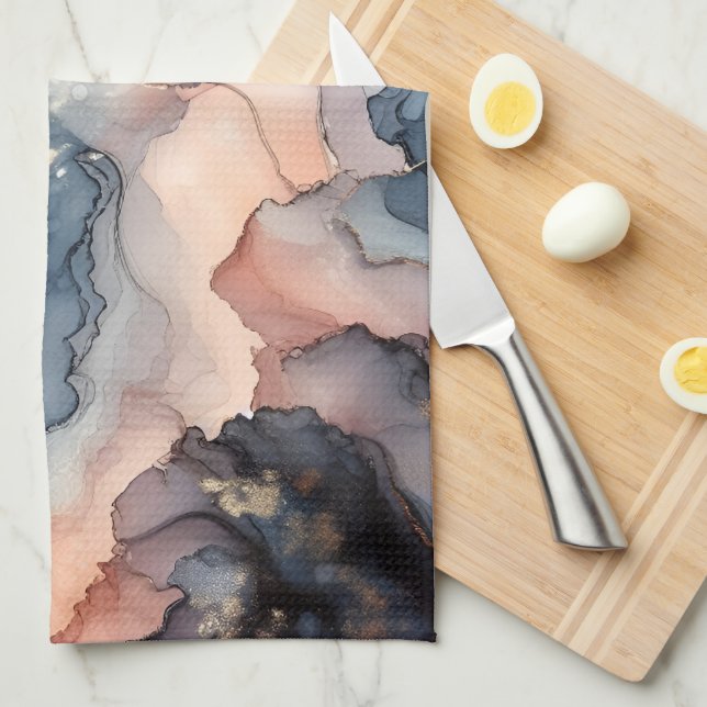 Dark blue alcohol ink kitchen towel (Quarter Fold)