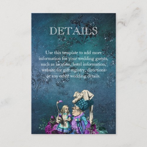Dark Blue Alice in Wonderland Wedding Details  Enclosure Card