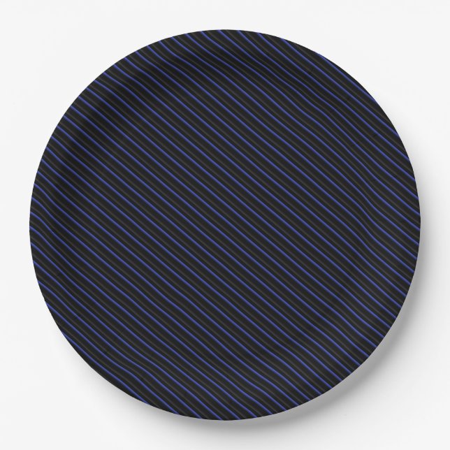 Dark Blue and Black Diagonal Striped Paper Plates (Front)