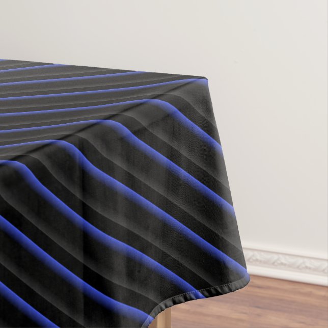 Dark Blue and Black Diagonal Striped Tablecloth (In Situ)