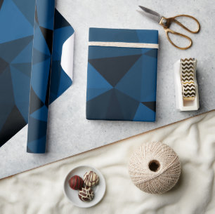 Dark blue and black geometric mesh pattern wrapping paper