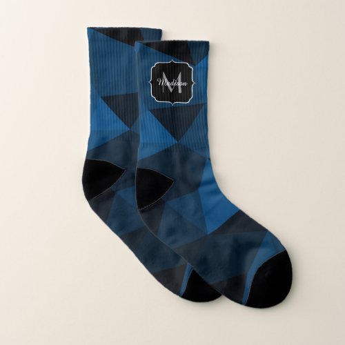 Dark blue and black geometry pattern Monogram Socks