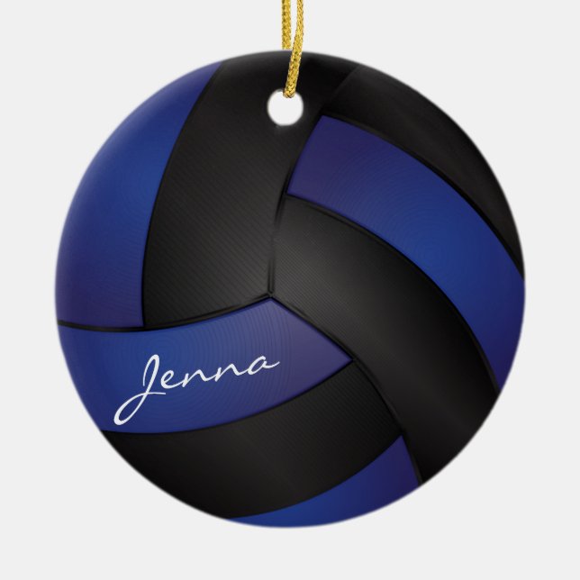 Dark Blue and Black Personalize Volleyball Ceramic Ornament (Front)