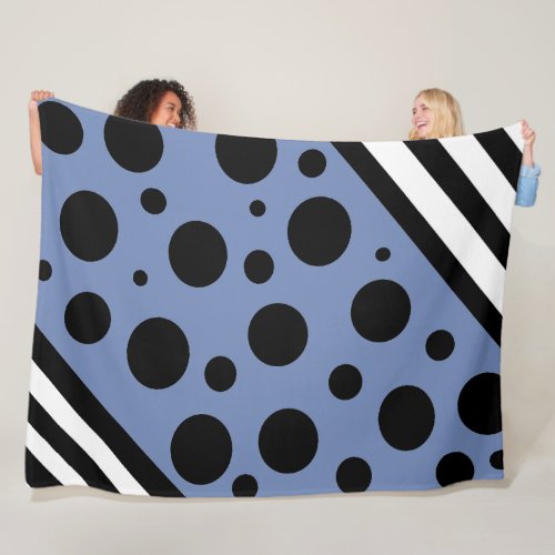 Dark Blue and Black Polka Dots and Stripes Blanket