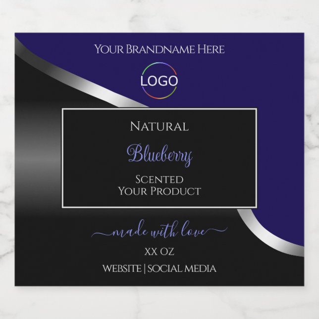 Dark Blue and Black Wavy Silver Logo Product Label (Single Label)