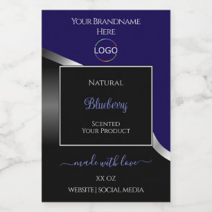 Dark Blue and Black Wavy Silver Logo Product Label