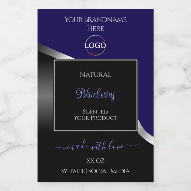 Dark Blue and Black Wavy Silver Logo Product Label (Single Label)