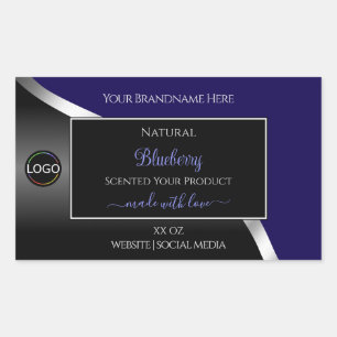 Dark Blue and Black Wavy Silver Logo Product Label