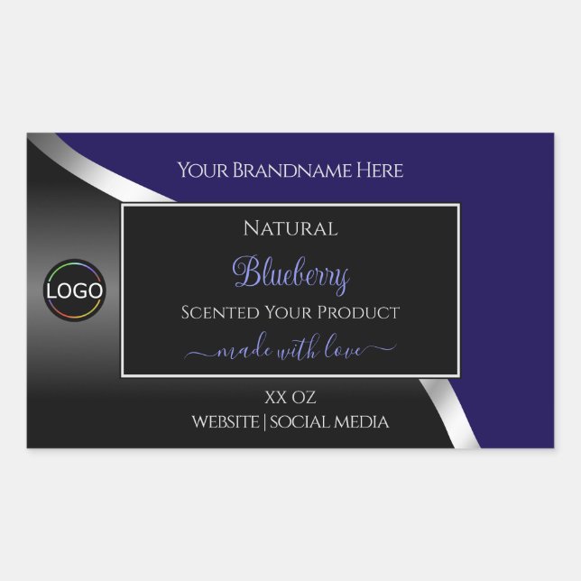 Dark Blue and Black Wavy Silver Logo Product Label (Front)