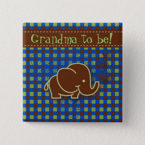 Dark Blue and Brown Baby Elephant  Grandma to be Pinback Button