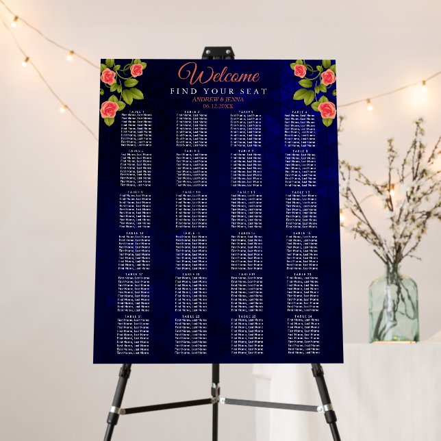 Dark Blue and Coral Rose -24 Tables Foam Board (In Situ (Stand))