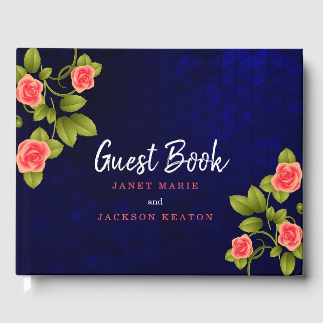 Dark Blue and Coral Rose Guestbook (Front)