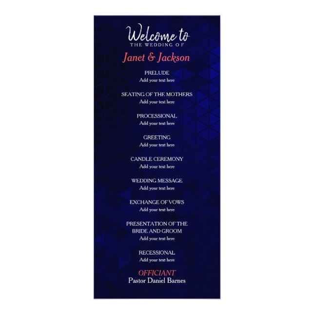 Dark Blue and Coral Rose - Wedding Program (Back)