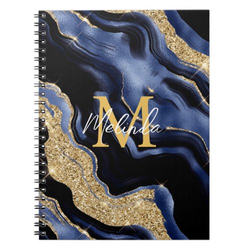 Dark Blue and Gold Abstract Agate Notebook