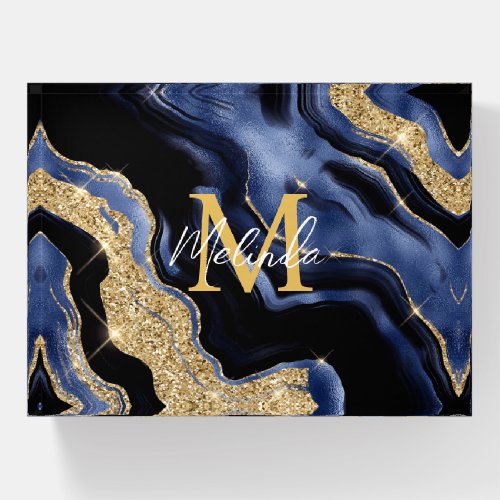 Dark Blue and Gold Abstract Agate Paperweight