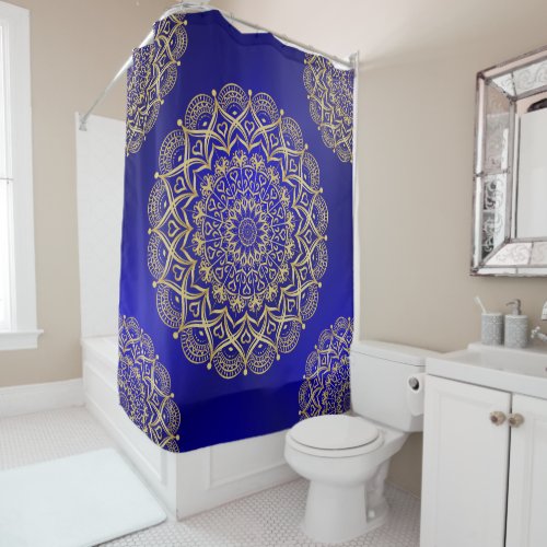 Dark Blue and Gold Elegant Shower Curtain