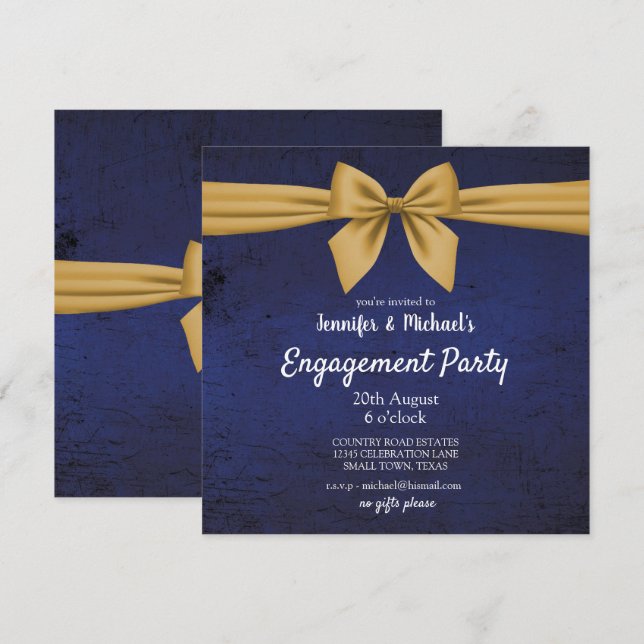 Dark Blue and Gold Engagement Party Invitation (Front/Back)
