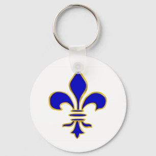 Dark blue and gold fleur de lis keychain